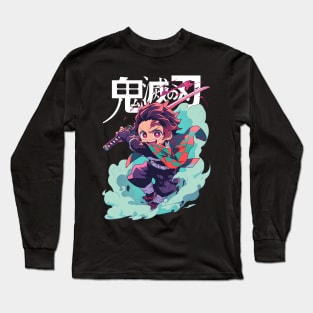 Tanjiro fire breathing sword fight Long Sleeve T-Shirt